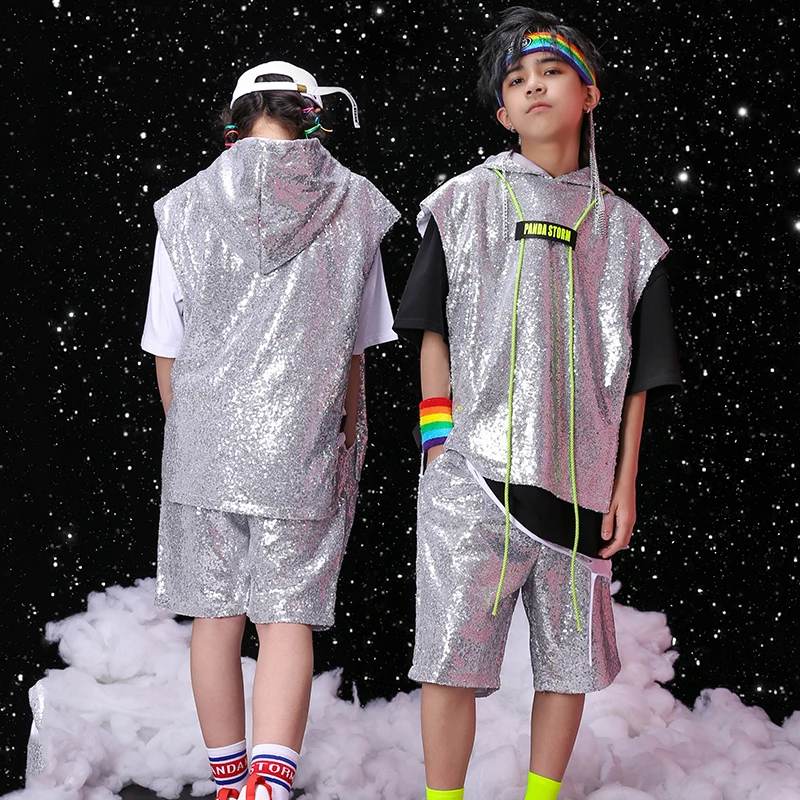 

Children'S Hip-Hop Street Dance Wear Catwalk Stage Costumes Boys Sequin Suit Girls Jazz Performance Dance Rave Clothes 120-170