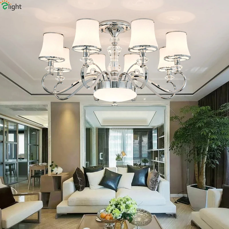Modern Chrome Metal Led Chandelier Lighting Living Room Glass Pendant Chandeliers Lights Dining Hanging Lamp Fixtures | Лампы и