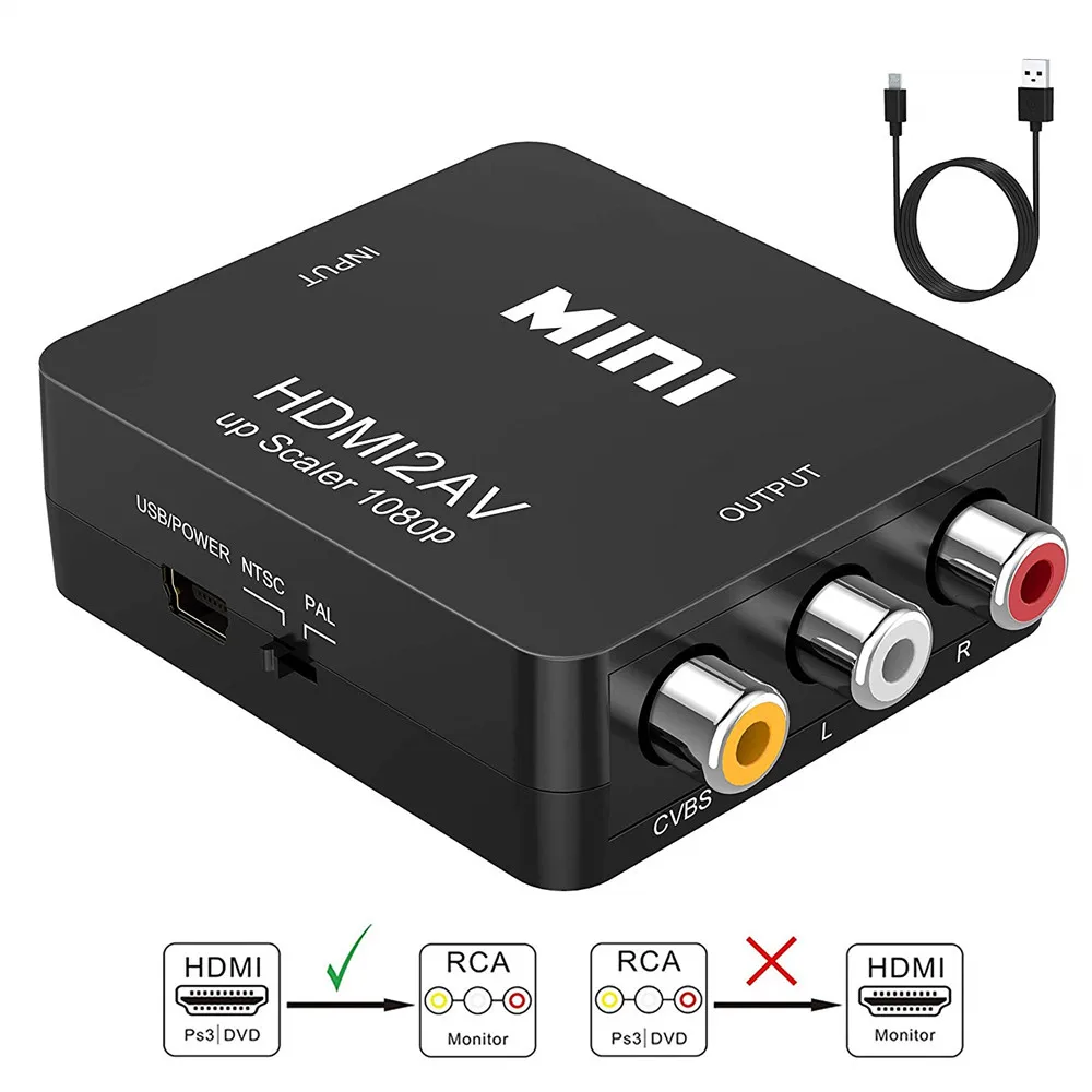 Переходник с HDMI на RCA Mini 1080P 3RCA AV CVBs композитный видео аудио преобразователь Upscaler