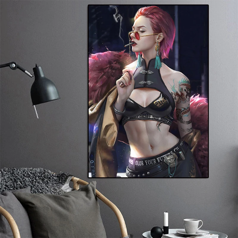 Картина на холсте настенные 3d постеры модная девушка с очками тату картинки