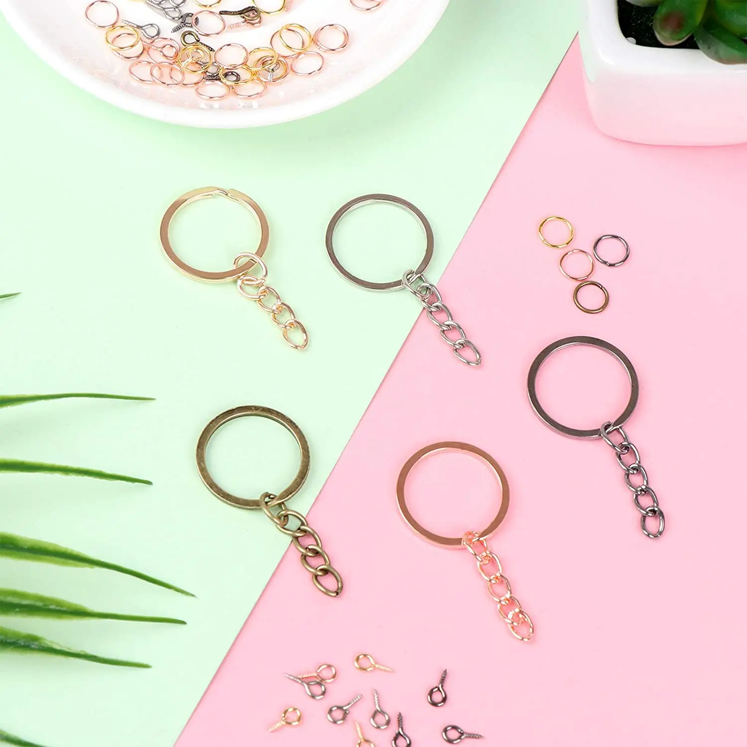 5-20pcs/Lot Key Chain Key Ring Keychain Bronze Rhodium Gold 25mm/30mm Long Round Split Keyrings Keychain Jewelry Making Wholesal