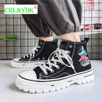 crlaydk fashion high top canvas sneakers printed increased platform fashion men walking shoes lace up casual classic tennis