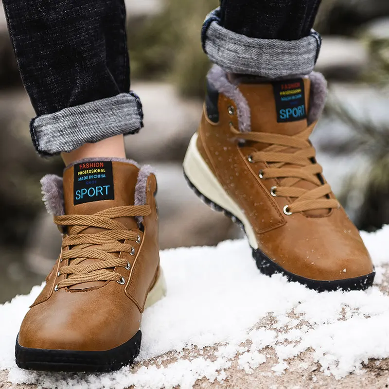 Men Boots Winter Shoes Plus Size 39-48 Warm Ankle Botas Hombre Leather Plush Sneakers Mens | Обувь