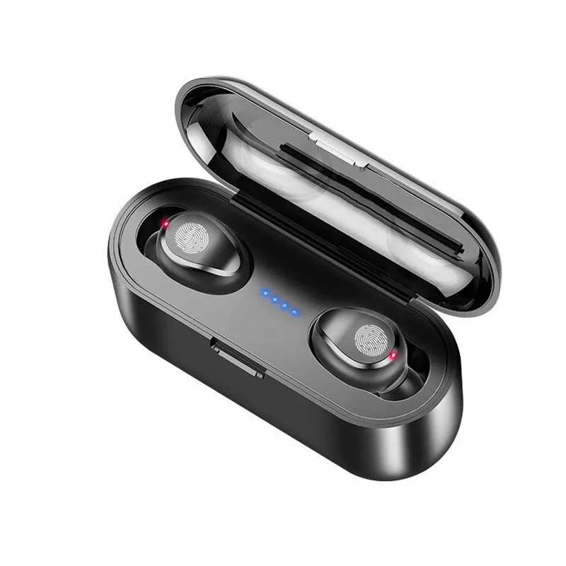 Black-No LED Display Беспроводные наушники Bluetooth V5.0 F9 TWS, беспроводные Bluetooth наушники, светодиодный дисплей, 2000 мАч, внешний аккумулятор, гарнитура с микрофоном - Цвет: Black-No LED Display