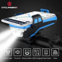 cyclingbox waterproof bicycle light solar energy multifunction phone holder 4000mah power holder bell for bicycle accessories