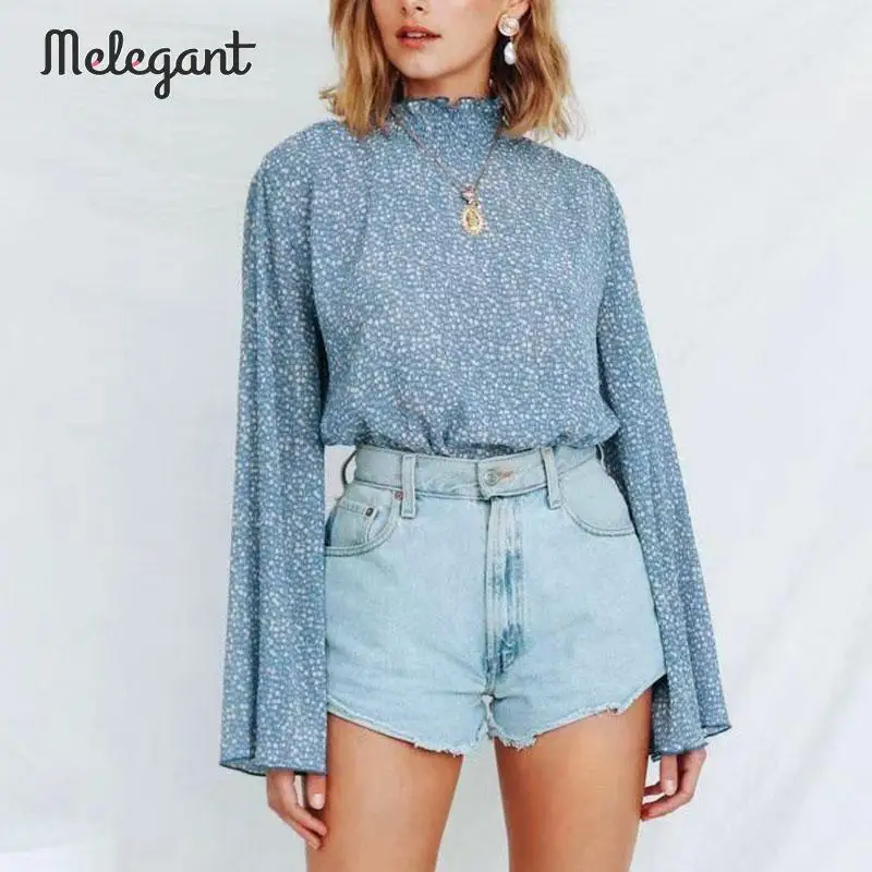 Элегантная плиссированная шифоновая блузка с цветочным рисунком на осень и зиму