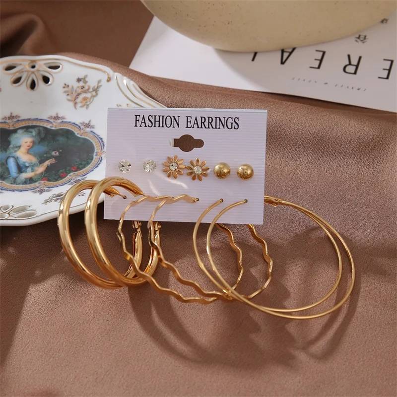 

IFMIA Bohemian Pearl Hoop Earrings Set For Women Oversize Geometric Round Crystal Twist Circle Earring Gold Earrings Jewelry New