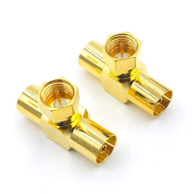 2 шт. позолоченный латунный F ТВ Штекер pin для 2x IEC PAL DVB T jack тройной разъем |