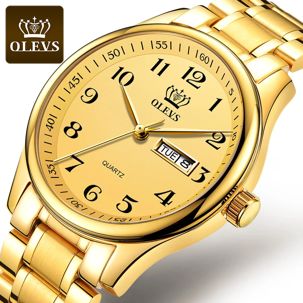 Часы OLEVS мужские, модные, спортивные, кварцевые, полностью стальные, золотистые, деловые, роскошные брендовые, водонепроницаемые, G5567