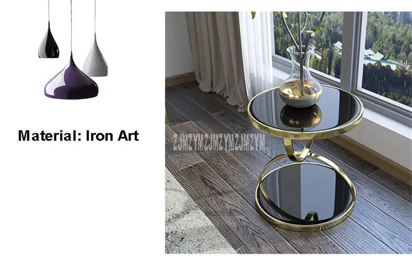 Нордический Роскошный Золотой Круглый Чайный Столик, двойной слой, железный каркас, закаленное стекло, для гостиной, дивана, боковой прикроватный, для балкона, стол для отдыха
