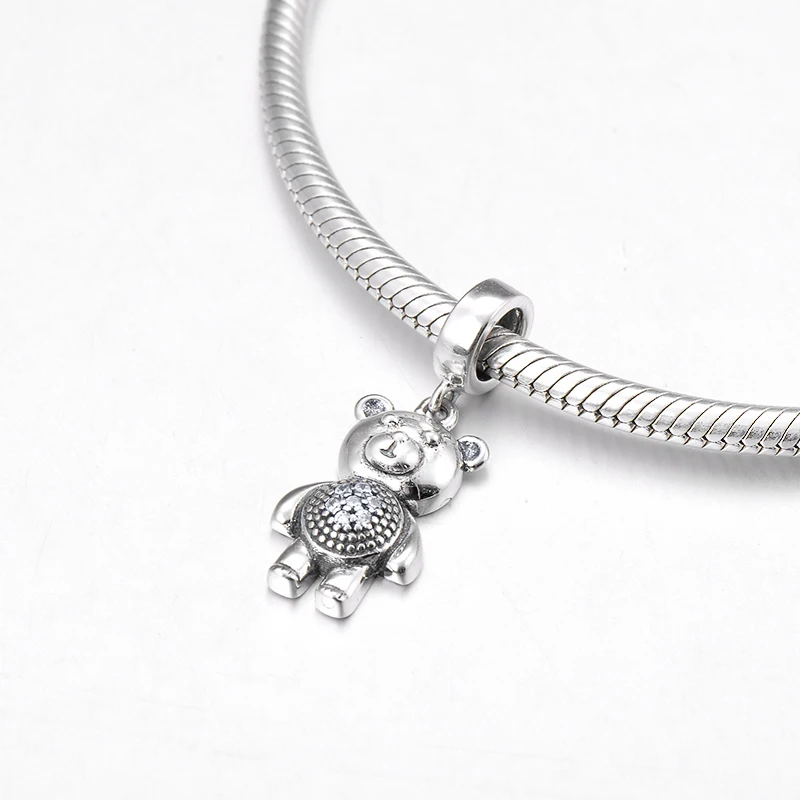 Милые маленькие медвежонок из стерлингового серебра 925 пробы прозрачные CZ