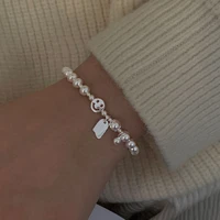 meyrroyu silver color ins korea style pearl smiley bracelet for girls sweet elegant hand jewelry accessories gift collar 2022