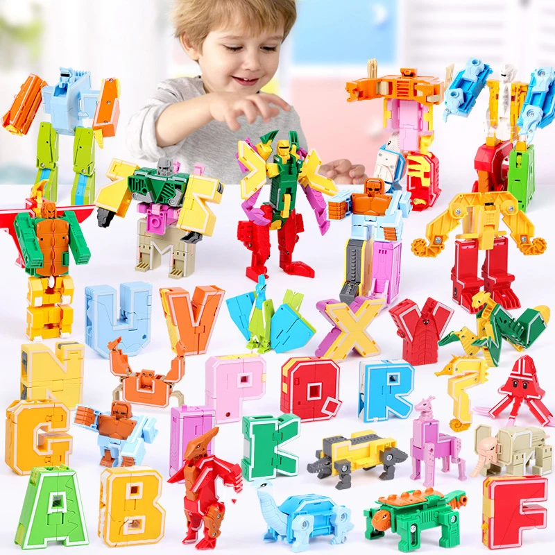 

26 letter A-Z Alphabet Animal Dinosaur Warrior Deformation Action Figures Transformation Robot Toys For Children Gift Brinquedos