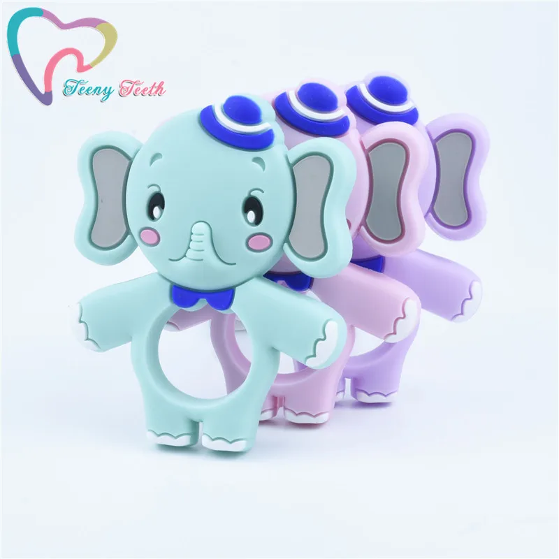 Mordedor de silicona de elefante de dibujos animados para beb&eacute;, colgante de dentici&oacute;n de lactancia sin BPA, regalo para ni&ntilde;os, 2 piezas-0