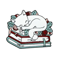 pf1255 cat reading book enamel pin cartoon sleeping kitten brooches cute badges on backpack clothes lapel pins jewelry gifts