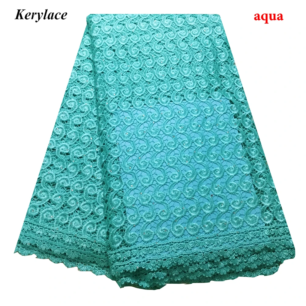 Аква Высокое качество Африканский тюль гипюр шнур кружевной ткани последние