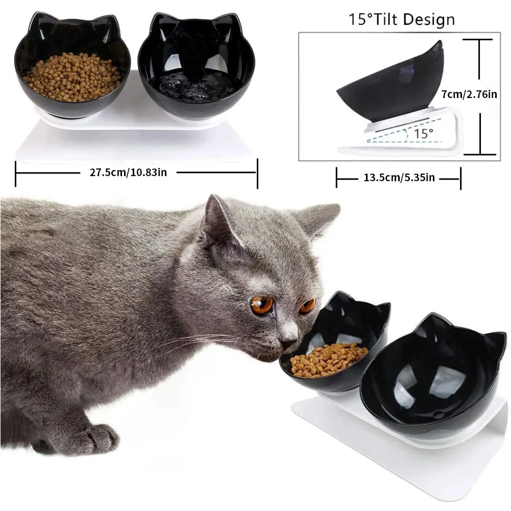 

Spilling Prevent Pet Food Bowl Double Bowl Tilted Platform Feeder Transparent Bowls For Cats Dogs Feeders Pet Product Cat Bowl