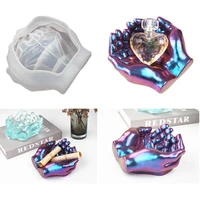 diy crystal epoxy resin mold two hand model hand storage dish ashtray mirror casting silicone mold home decorations making tool