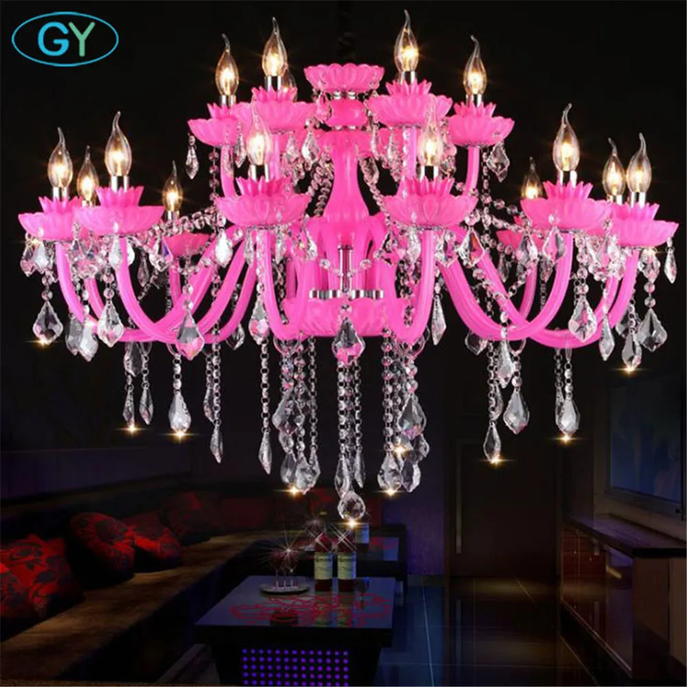 Современная хрустальная люстра в форме свечи розовая детская лампа принцессы