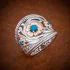 Богемный круглый искусственный камень, искусственный палец, серебряный цвет, цветок, синий бисер, свадебное кольцо, ювелирные изделия для вечеринок, подарки