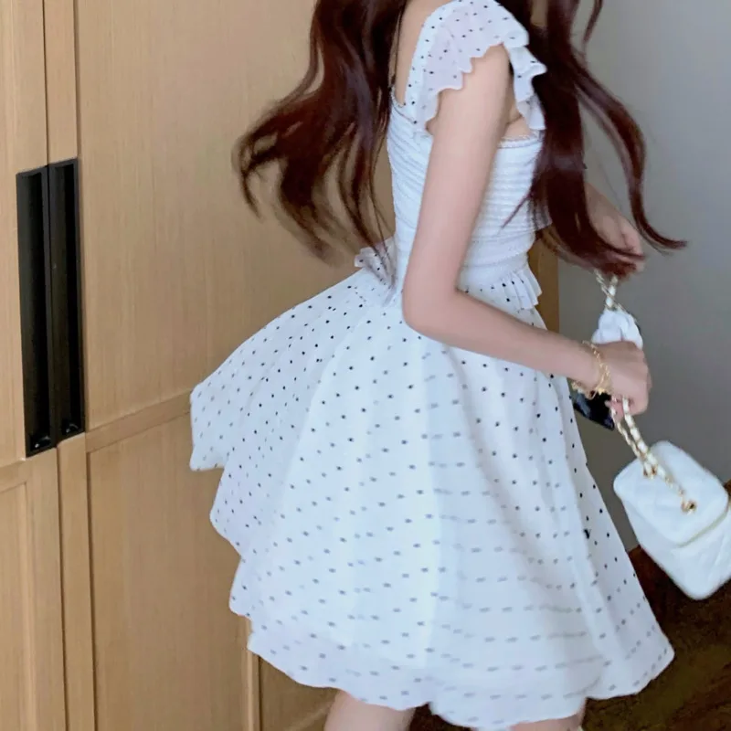 

2021 Summer Fashion 2 Piece Sets Womens Outfits Bow Lace Camisole Vest Crop Top+ High Waist Dot Bow Mini Skirts Ensembles Femme