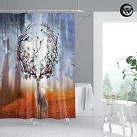 fashion creative antlers colorful bird bathtub curtain liner polyester kids waterproof shower curtain 3d printed