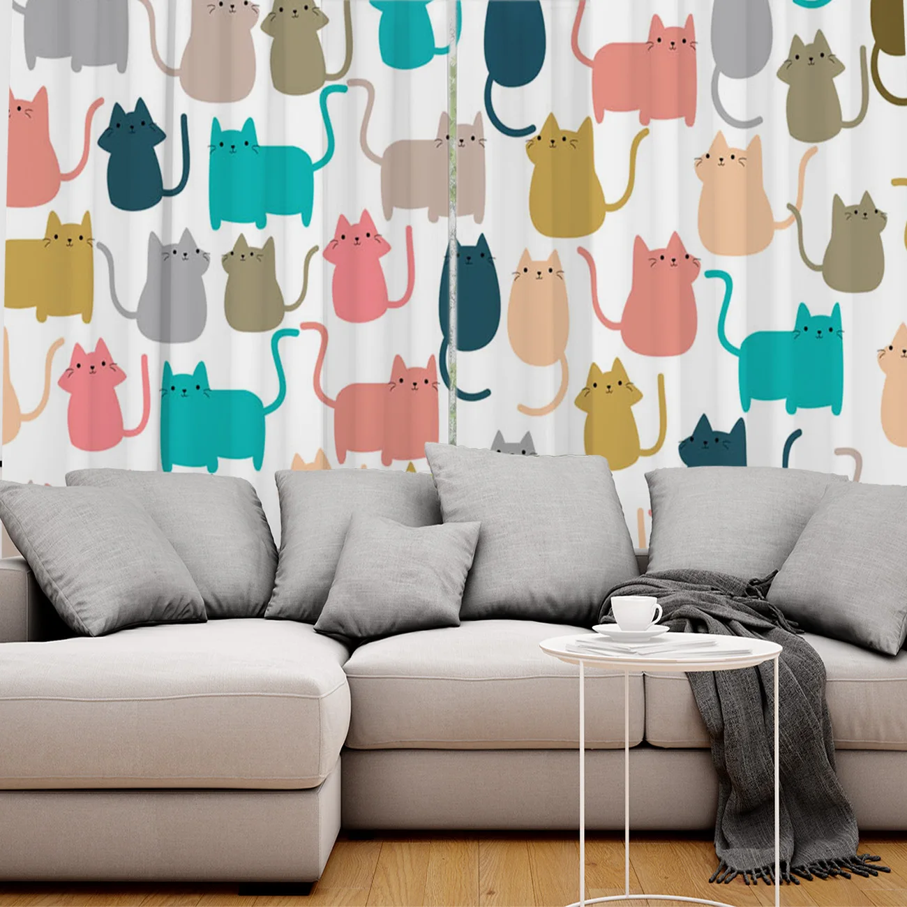 Цветные шторы на окна с изображением животных и кошек занавески для гостиной