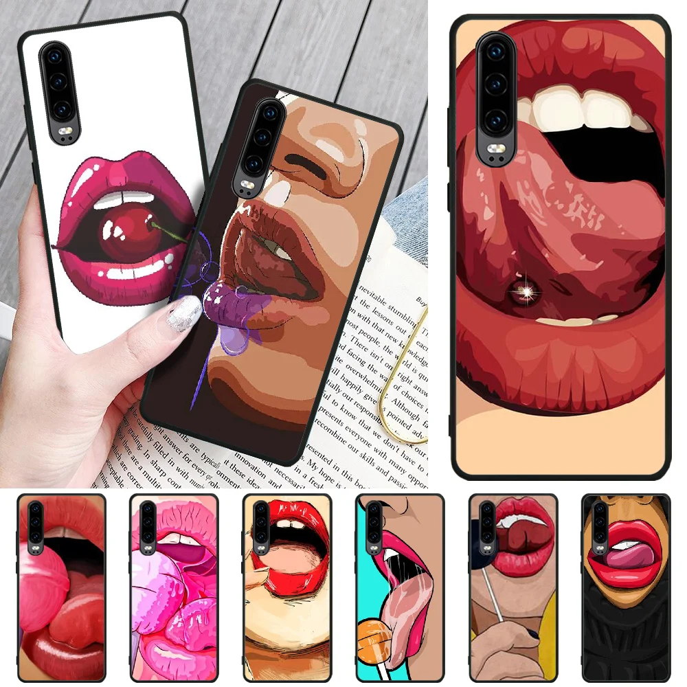 BaweiTE Painting style sexy lips DIY Painted Bling Phone Case For Huawei P8 lite 2017 P9 P10 20Pro Lite Pro P30lite P Smart 2019 | Мобильные