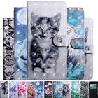 Кожаный чехол-книжка с 3D рисунком кота собаки цветка для Huawei P20 P30 P40 Lite Pro Honor 9A 20 10 7A 7C 8X 8A 7X, чехол-книжка с держателем для карт