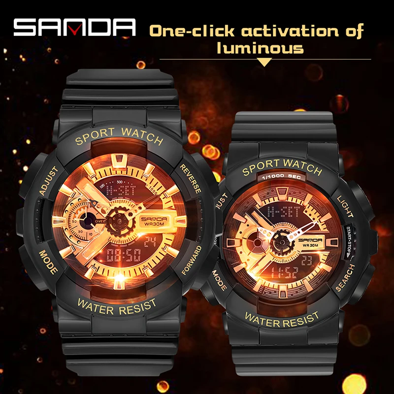 SANDA Super Luminous Outdoor Sports Men Watch Couple Fashion Popular Men's Multifunction LED Electronic Watchs For G Style Shock