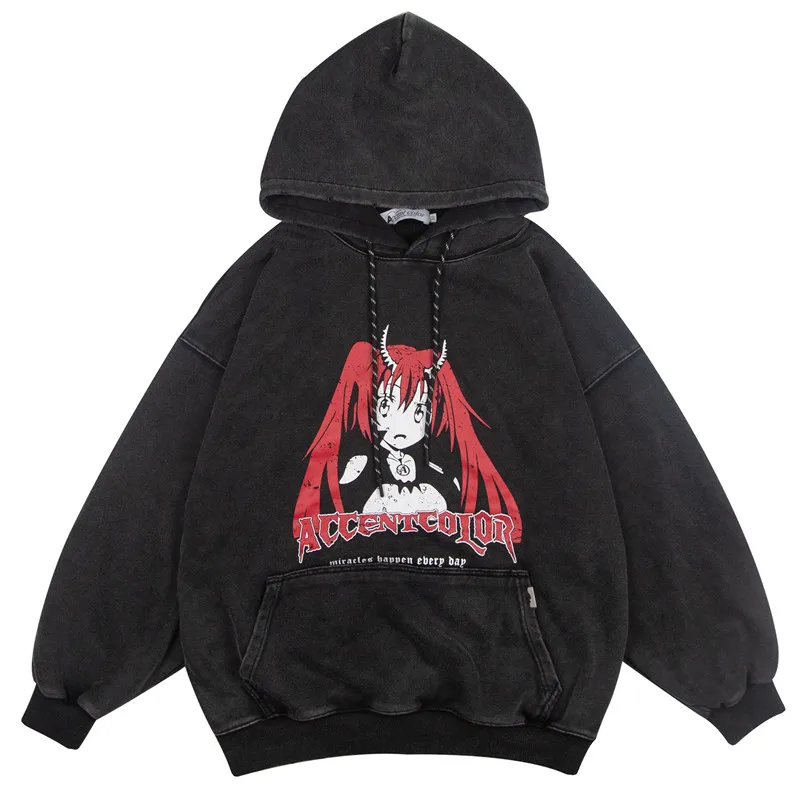 

Japanese Streetwear Hoodies Sweatshirts Men Women Couple Washed Cotton Vintage Hole Oversized Anime Printed Gothic Punk Hoodie