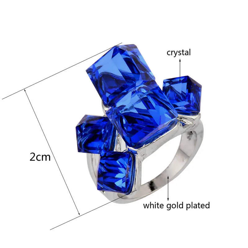 

LEEKER Women Vintage Blue Color Cube Cubic Zirconia Rings Female Wedding Engagement Silver Color Jewelry 489 LK2