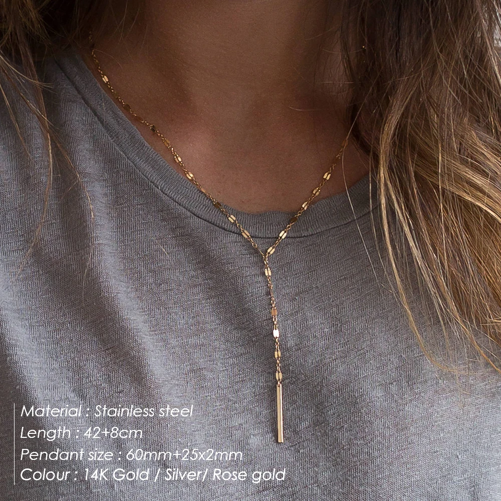 eManco Luxury Pendant Necklace Bamboo Chain Necklaces for Women Fashion Stainless Steel Jewelry Drop Shipping Wholesale | Украшения и