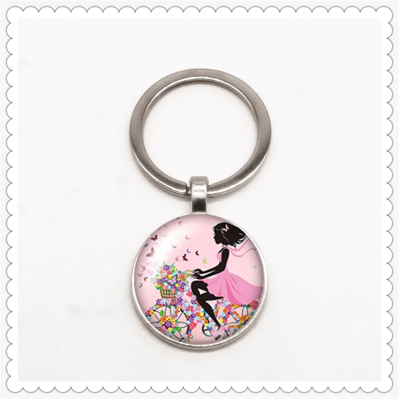 Брелок для ключей с изображением девушки манги 25 мм круглое выпуклое стекло