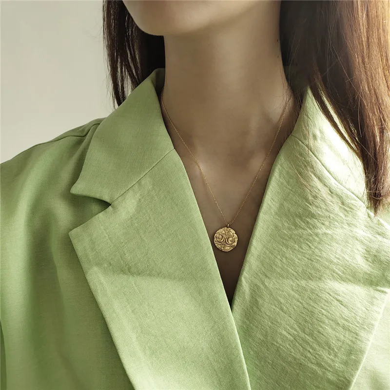 

RUIYI Real 925 Sterling Silver Women Geometric Irregular Coin Charm Necklace Star Moon Pendant Women Fashion Luxury Necklaces