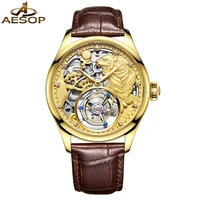 aesop brand luxury tourbillon watch men waterproof fashion 3d tiger mechanical wristwatch sapphire clock 2022 relogio masculino