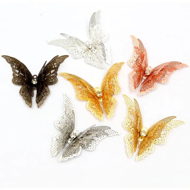 

10pcs 41x36mm 35x25mm Metal Copper Rhinestone Butterfly Filigree Wraps Charm DIY Jewelry Accessories Findings Supplies