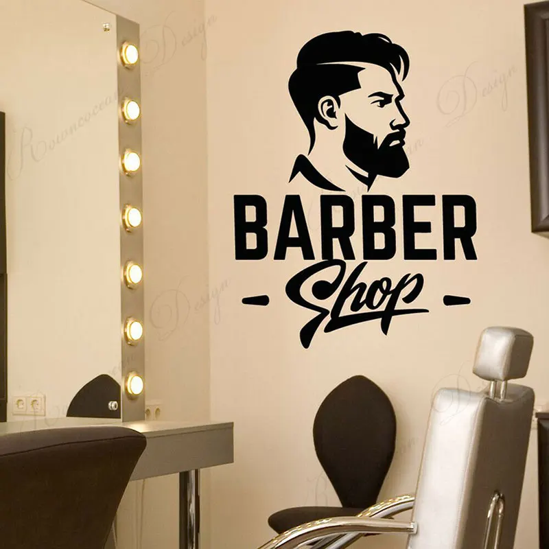 

Barbershop Logo Hair Salon Men's Haircut Wall Sticker Vinyl Interior Design Window Decals Removable Murals Removable 4243