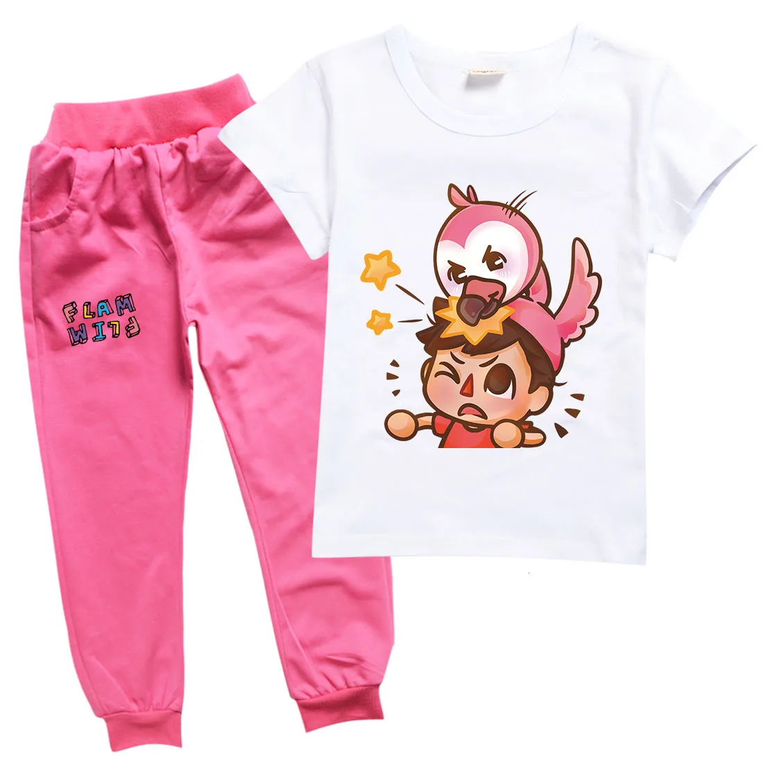 

2021 New Style Kid T-shirt Flamingo Flim Flam Graphic Printed Girls Boys Kids Fashion Children T-shirt Short Sleeve Clothing Set