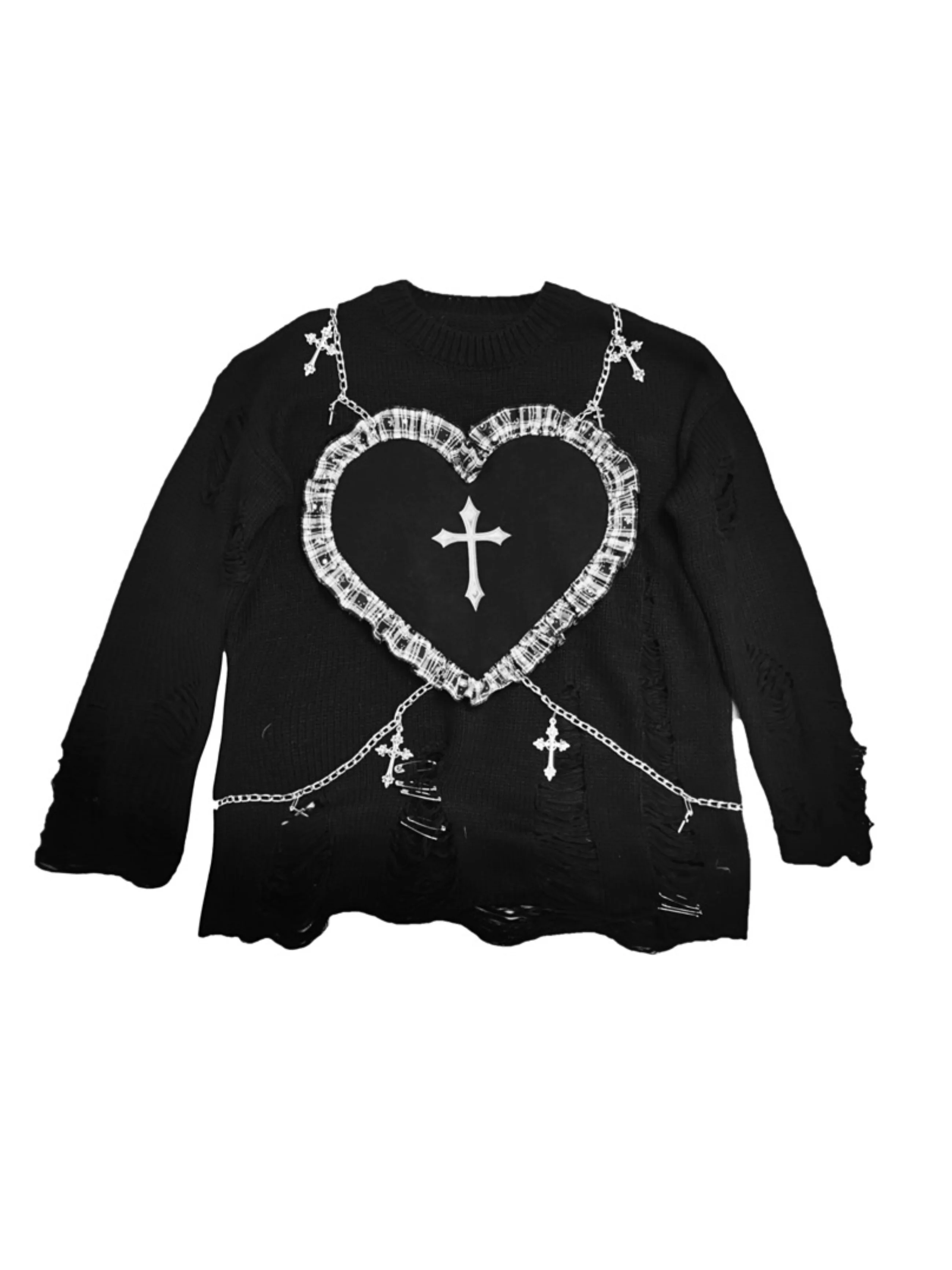 

Japanese Harajuku Goth Black White Plaid Woman Harajuku Gothic Pullover Grunge Punk Long Sleeve