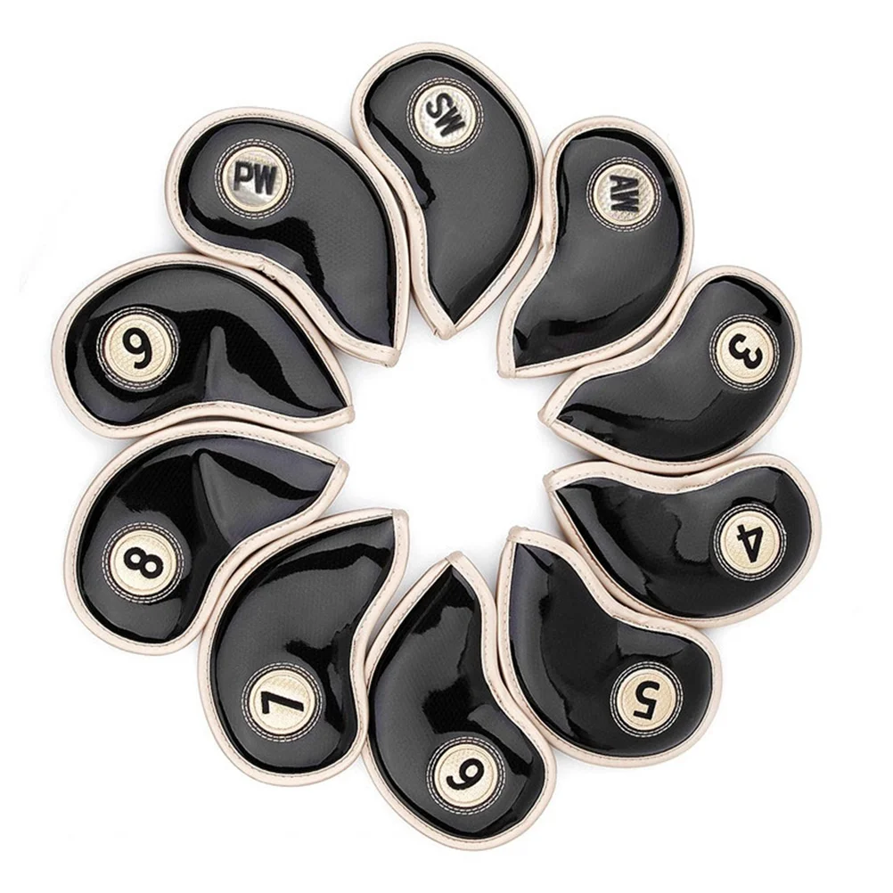

10Pcs Durable Head Cover Set Iron Head Covers Club Head Cover Water-resistant PU Leather Fit For Wilson Reflex (Black)