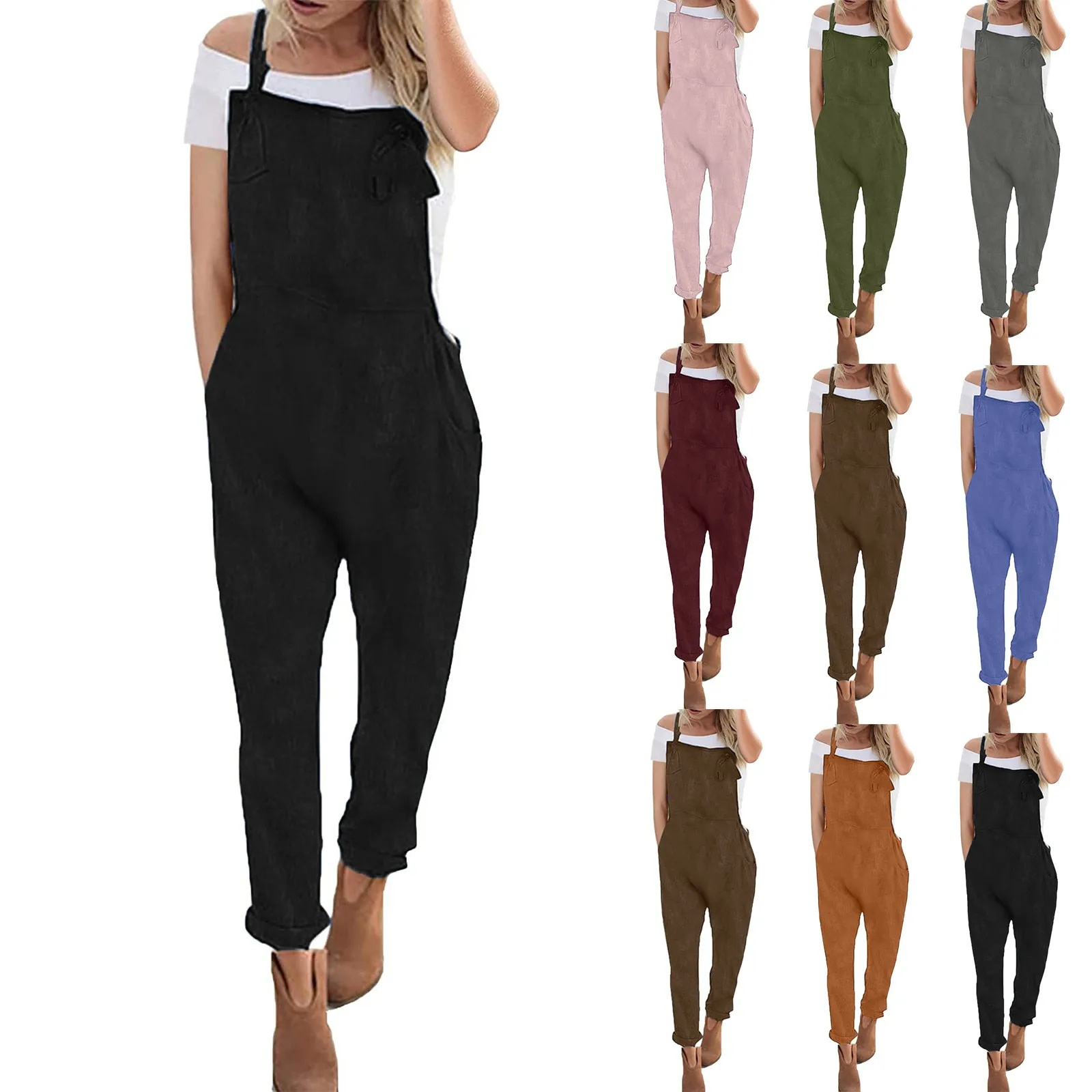 

Solid Color Women Loose Knot Tie Jumpsuit Harem Overalls Jumpsuits Body Femme Clothes High Waist Sleeveless Playsuit New Romper