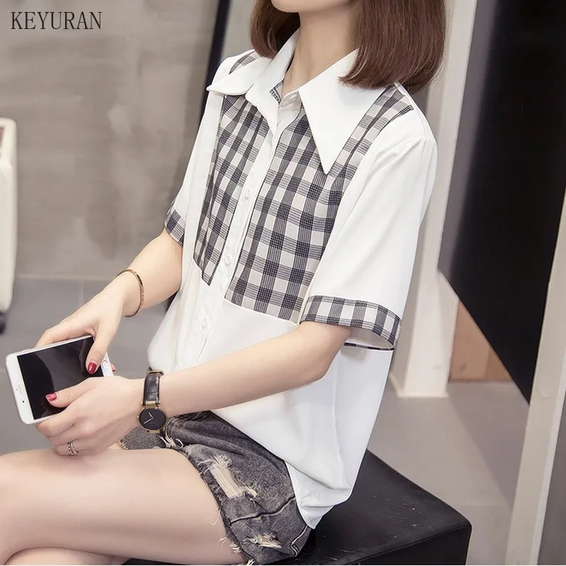 Размера плюс женские рубашки блузы модные 2021 летние кнопки с коротким рукавом в