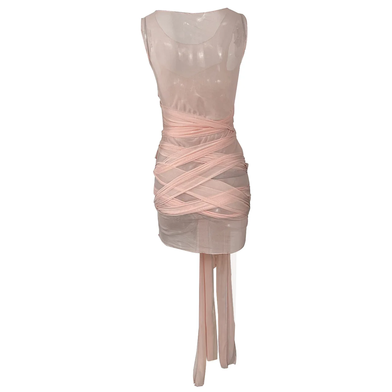 

Mesh Dress Women Bandage Sleeveless Above Knee Empire Sheath Elastic Solid Dresses Sexy Night Party Dress Female Summer