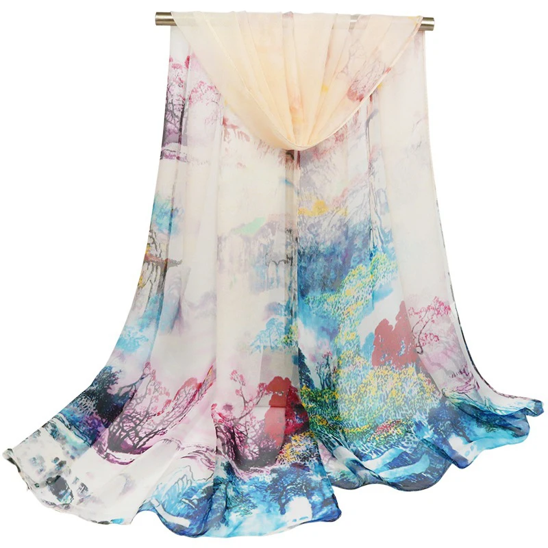 Новый Модный женский шарф с принтом пляжные парео из органзы рисунком чернилами