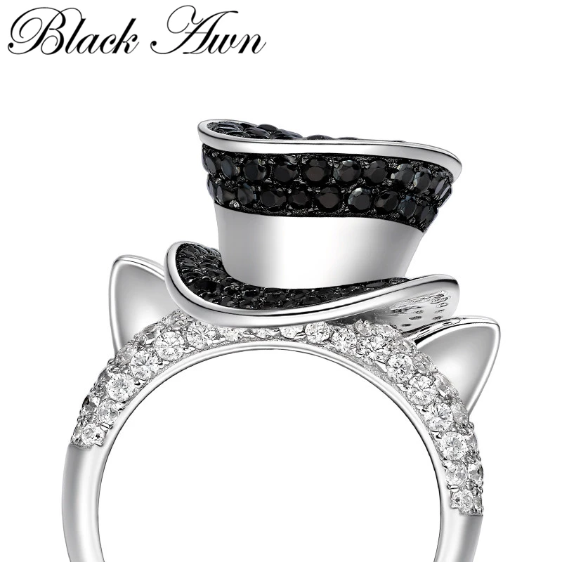 Женское кольцо в виде кошки [BLACK AWN] из серебра 925 пробы G099 | Украшения и аксессуары