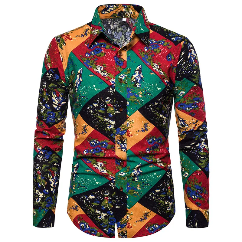 

Vintage Floral Shirt Men 2022 Brand New Cotton Linen Shirt Mens Slim Fit Long Sleeve Dress Shirts Party Wedding Chemise Homme
