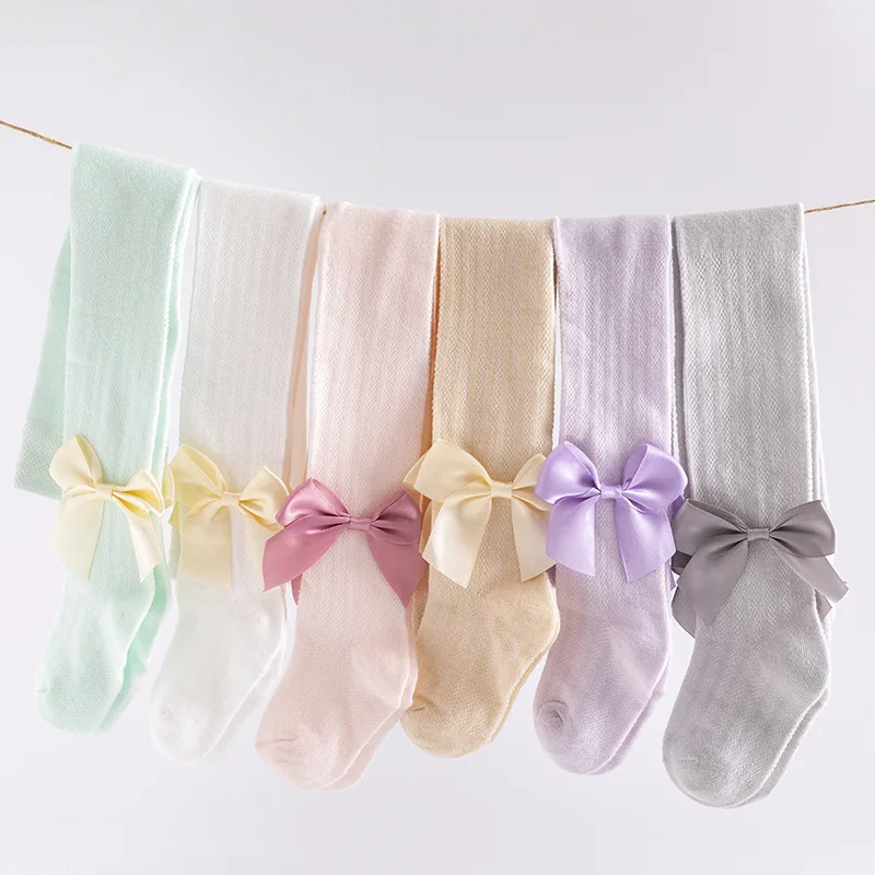 

2020 Baby Girls Princess Bow Tights Thin Mesh Toddler Girl Cotton Pantyhose Elastic Waist 0-4 year