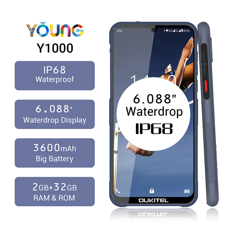 OUKITEL Y1000 смартфон 2 Гб ОЗУ 32 ПЗУ 6 088 &quotAndroid 9 0 IP68 Водонепроницаемый MT6580P 3600 мАч