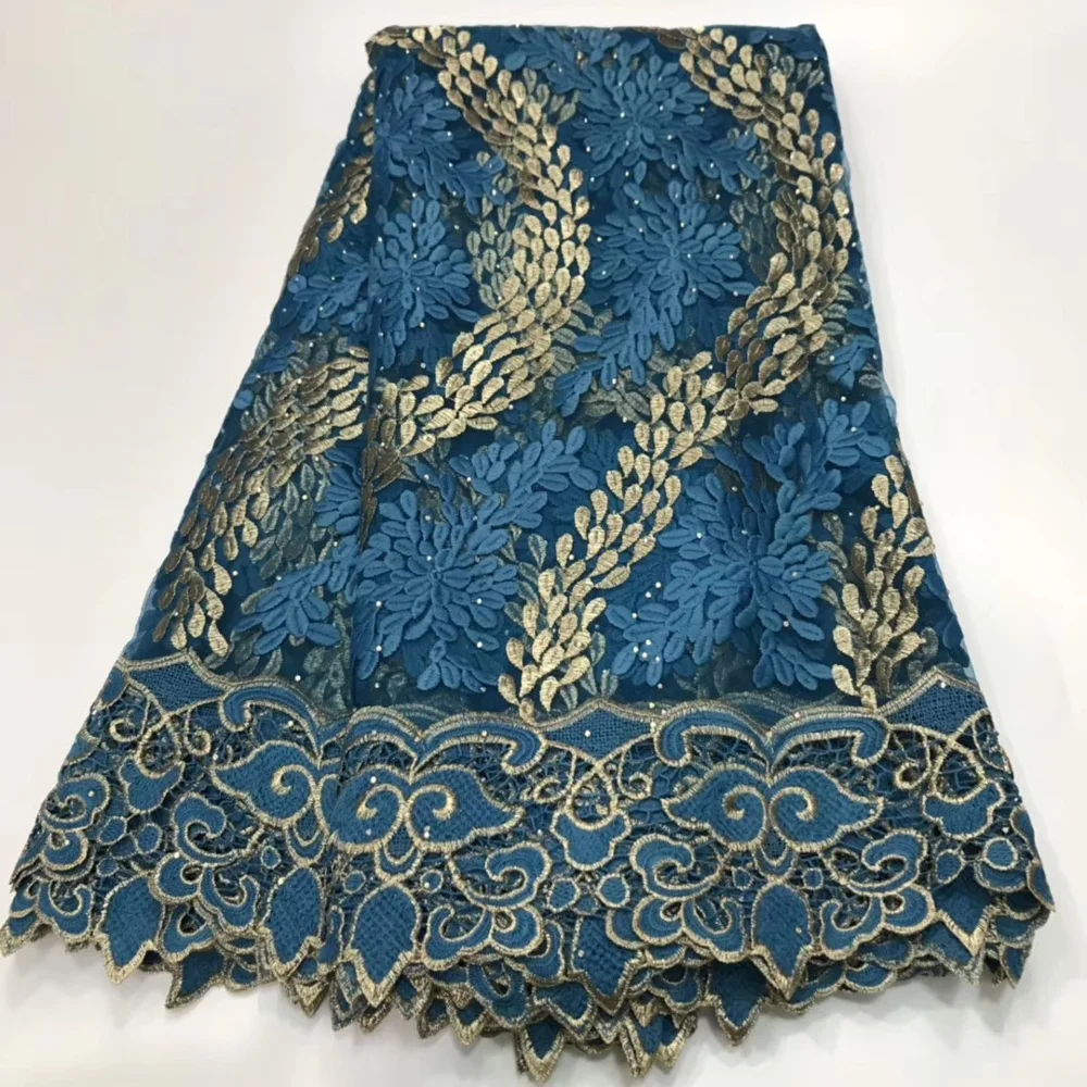 

High Quality tulle cord Guipure embroidery French Lace Fabric with Stones 2020 Latest Nigerian African water soluble Lace 5yards